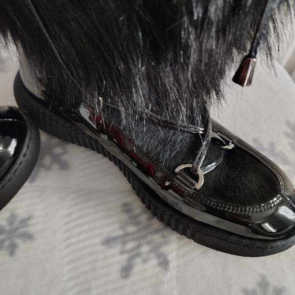 Oscar Sport Ski Ape Faux Fur Patent Leather Black Boots 9.5 - Picture 3 of 12